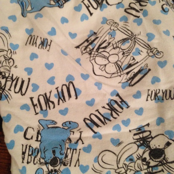 White and Blue Bunny Pajama Pants - Picture 2 of 4